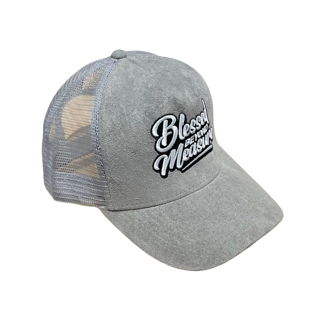 Gray Suede Blessed Beyond Measure Trucker Hat Compton Headwear