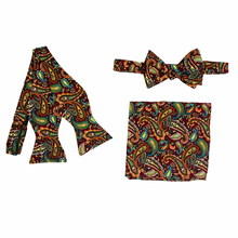 Carregar imagem no visualizador da galeria, Multicolor Autumn Paisley Self Tie Bow Tie & Pocket Square