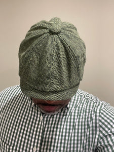 Chapeau Peaky Blinder à chevrons en tweed vert