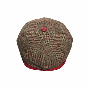 Khaki Plaid Newsboy Hat with Red Brim