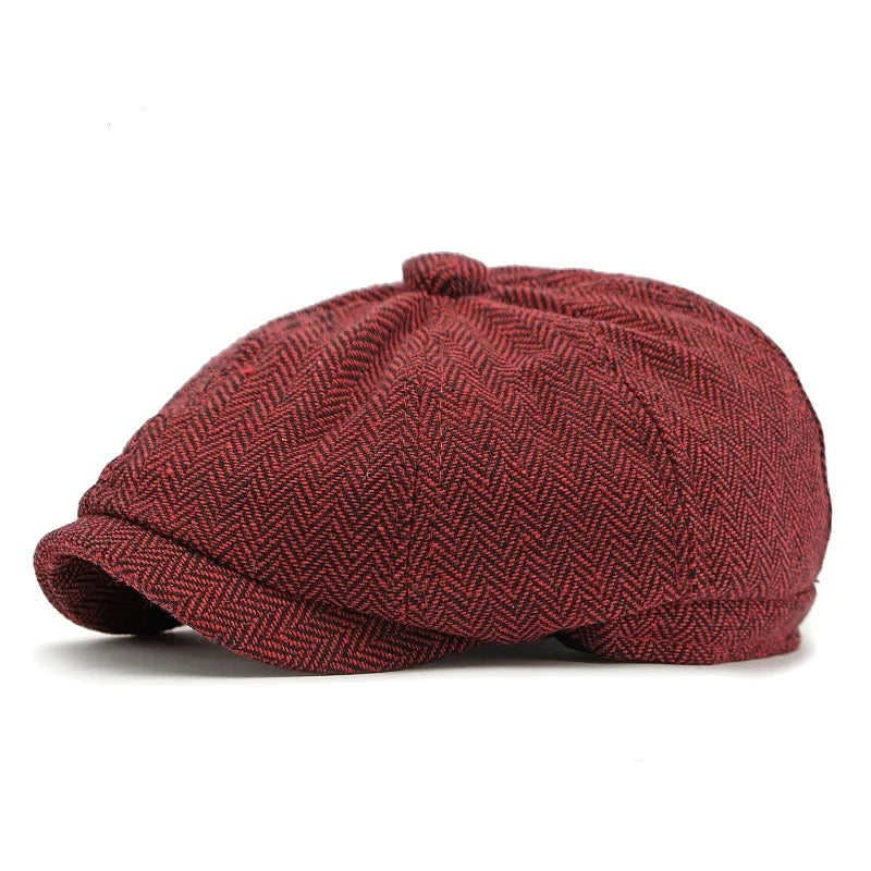 Sombrero Peaky Blinder de espiga de tweed rojo