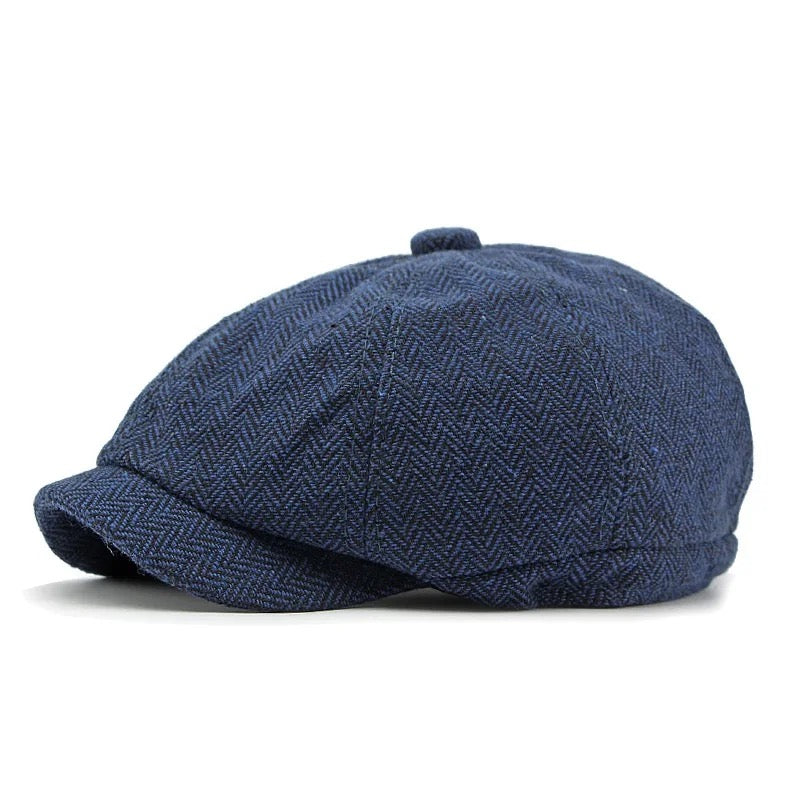 Sombrero Peaky Blinder de tweed en espiga azul
