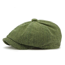 Cargar imagen en el visor de la galería, Sombrero Peaky Blinder de espiga de tweed verde
