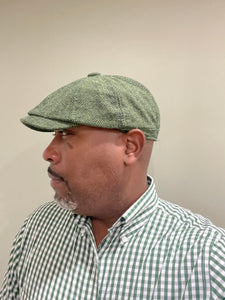 Sombrero Peaky Blinder de espiga de tweed verde