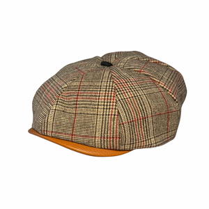 Khaki Plaid Newsboy Hat with Caramel Brim