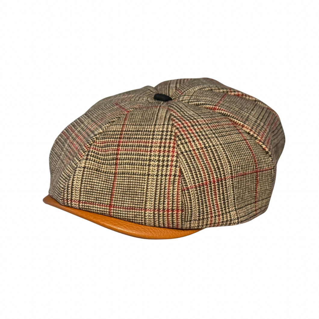 Khaki Plaid Newsboy Hat with Caramel Brim