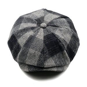 Plaid Black and Gray Newsboy Hat (L/XL)