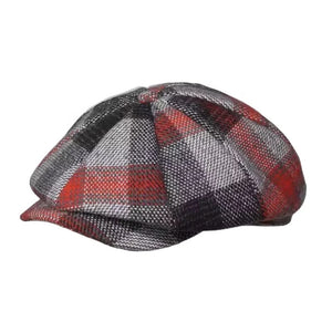 Gorro Newsboy a cuadros negro/gris/rojo (L/XL)