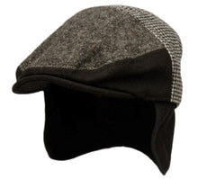 Load image into Gallery viewer, Black Herringbone/Houndstooth Wool Ivy Hat (w/ fleece earflap and lining)
