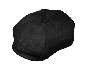 Black Linen Snap Front Newsboy Hat