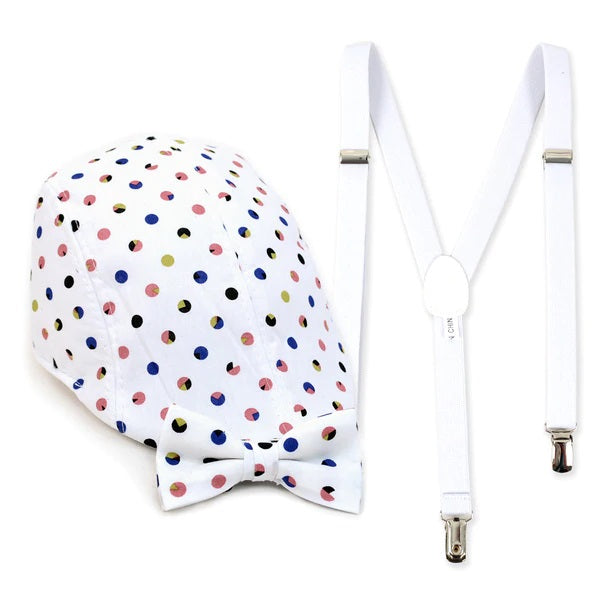 Kids Polka Dot Ivy Hat w/ Matching Bow-tie and Suspenders