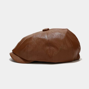 Classic Brown Leather Newsboy Hat