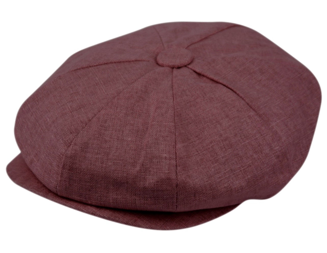 Burgundy Linen Snap Front Newsboy Hat