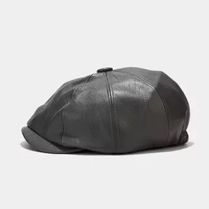 Classic Gray Leather Newsboy Hat