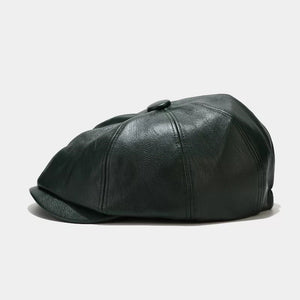 Classic Green Leather Newsboy Hat