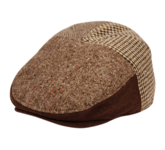 Brown Herringbone/Houndstooth Wool Ivy Hat (w/ fleece earflap and lining)