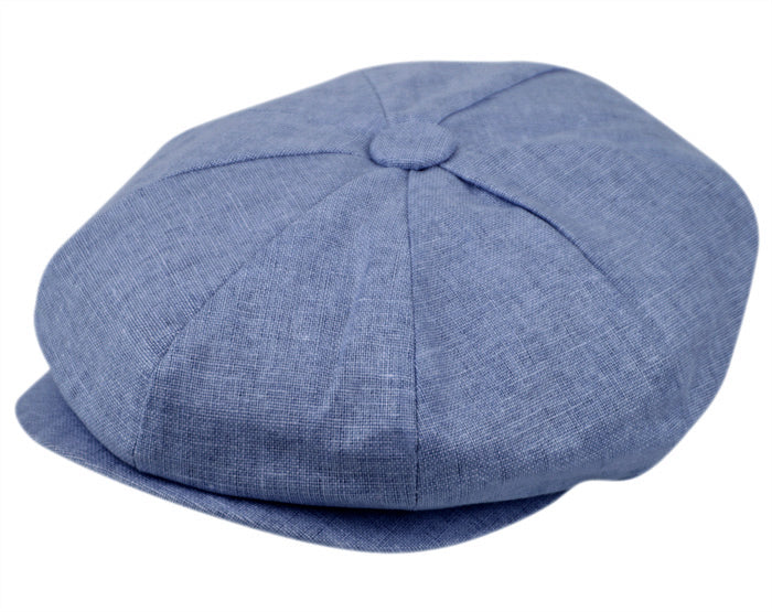 Indigo Blue Linen Snap Front Newsboy Hat