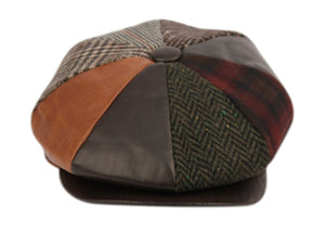 Multi Patch Leather/Wool Newsboy Hat