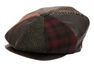 Multi Patch Leather/Wool Newsboy Hat