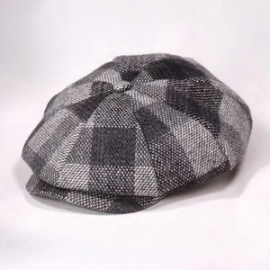 Plaid Black and Gray Newsboy Hat (L/XL)