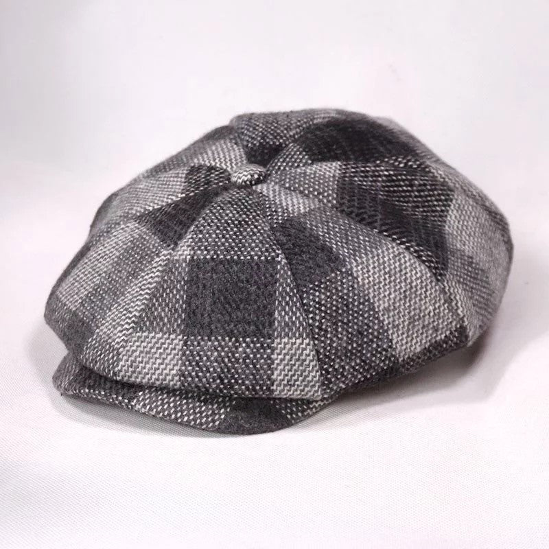 Sombrero Newsboy a cuadros negro y gris (L/XL)
