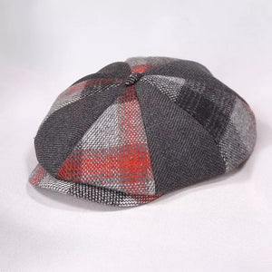 Plaid Black/Gray/Red Newsboy Hat (L/XL)