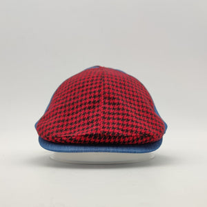 Two-Tone Red Houndstooth/Denim Blue Newsboy Hat (On-Sale)
