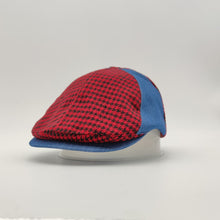 Load image into Gallery viewer, Two-Tone Red Houndstooth/Denim Blue Newsboy Hat
