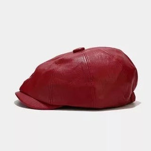 Classic Red Leather Newsboy Hat
