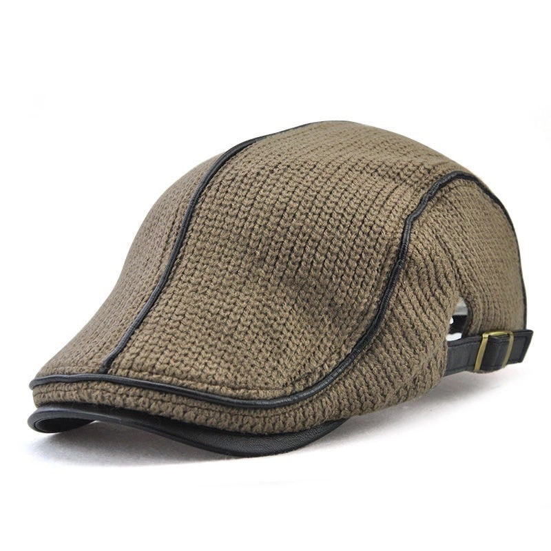 Khaki Knit Ivy Hat w/ Brown Piping