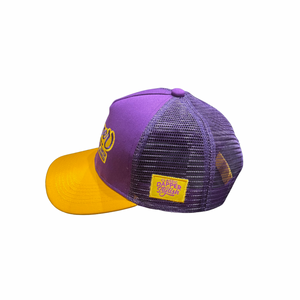 Gorra de camionero Dapper (púrpura y amarillo)