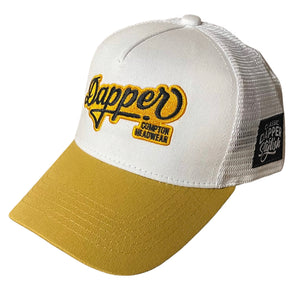 Dapper Trucker Hat (White & Gold)