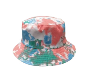 Coral/Green/Blue/White Tie-Dye Bucket Hat (Reversible)