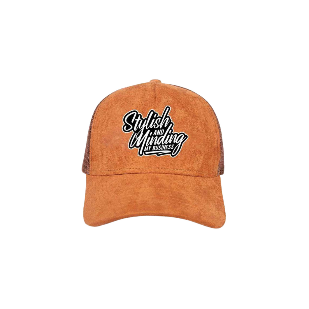 Stylish And Minding My Business Suede Trucker Hat (Camel)