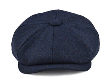 Load image into Gallery viewer, Navy Tweed Herringbone Peaky Blinder Hat
