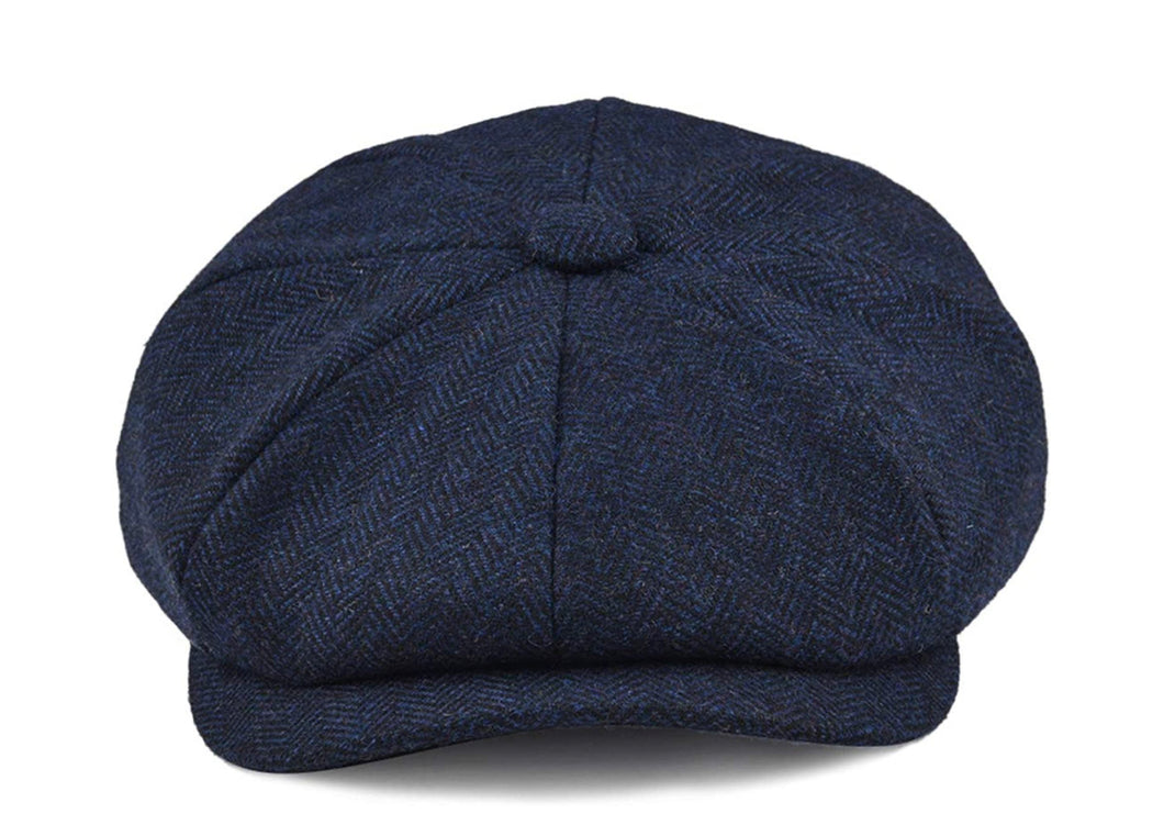 Navy Tweed Herringbone Peaky Blinder Hat