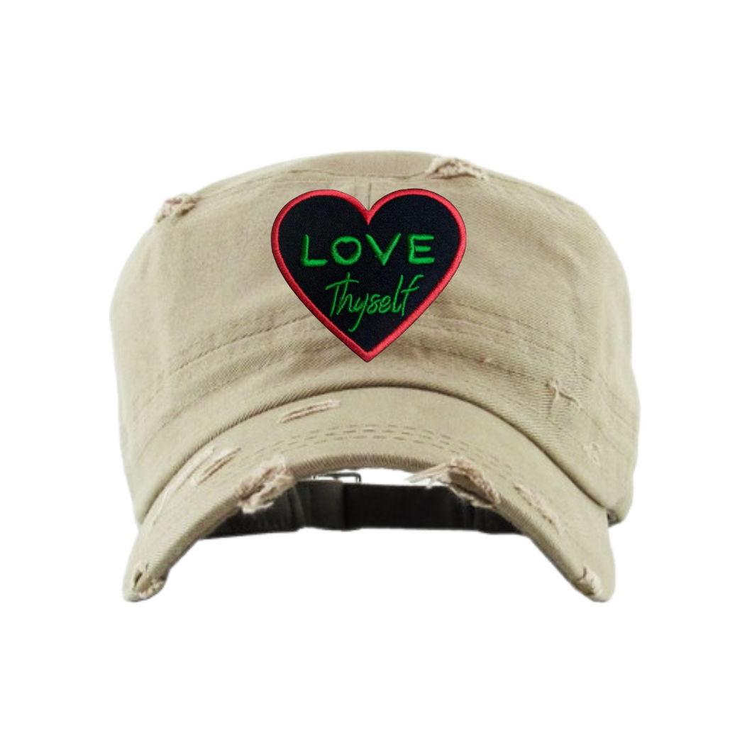 Khaki Love Thyself Hat (Red/Black/Green Logo)